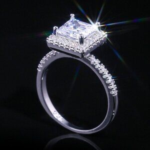 💝 Wedding/Engagement Big Square Shiny Gemstone Silver Ring for Women, VIP481